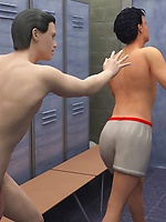 Dark hair gay sucking thick dick of his friend in locker room